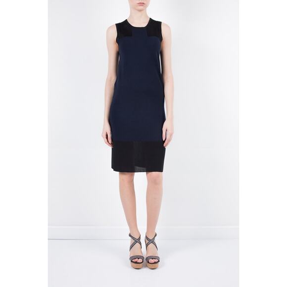 Rag & Bone Sleeveless Wool Dress Mesh Panels Midi Navy Ocean Academia - Picture 1 of 9